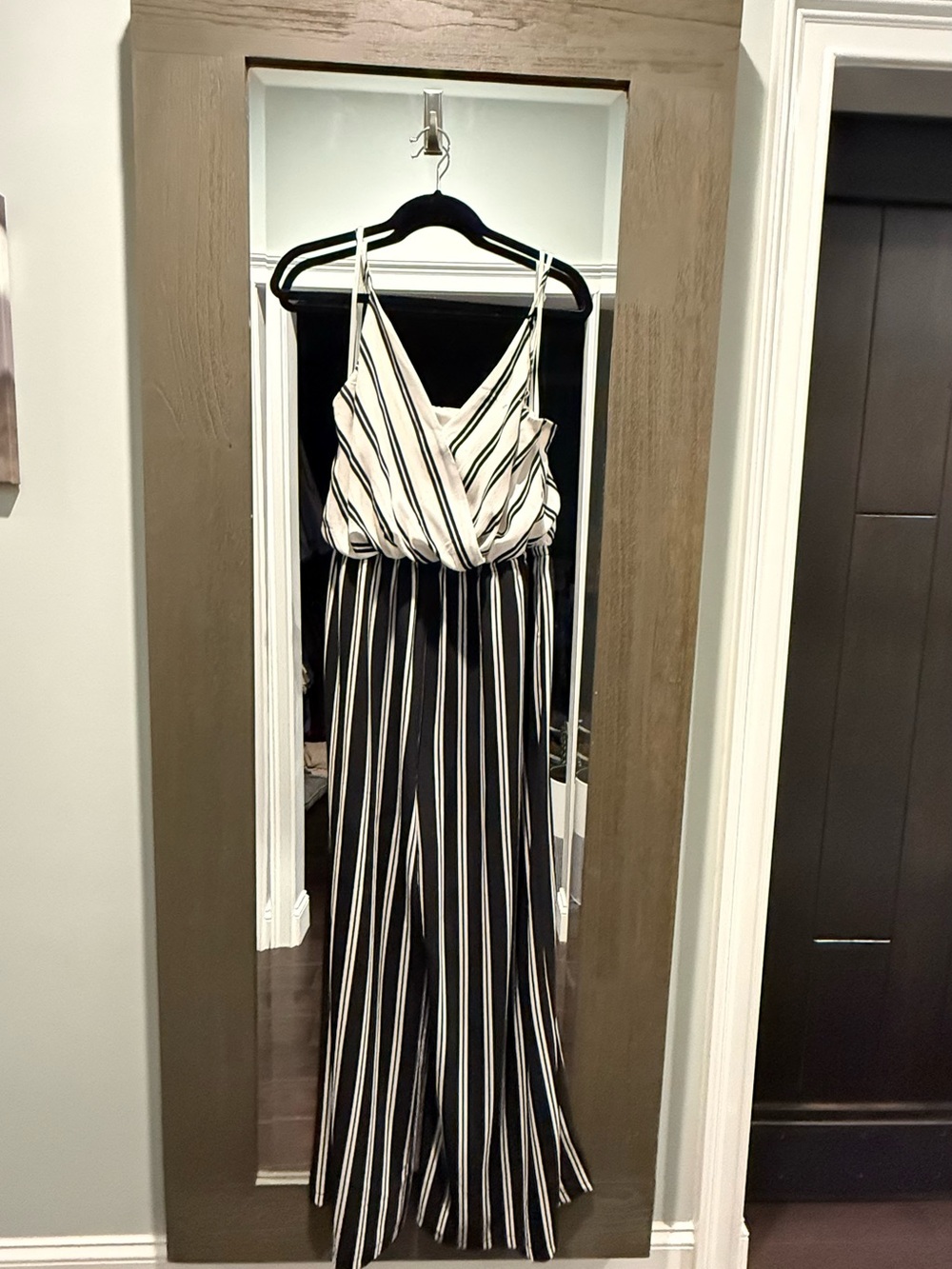 Chelsea28 Black and White Striped jumpsuit